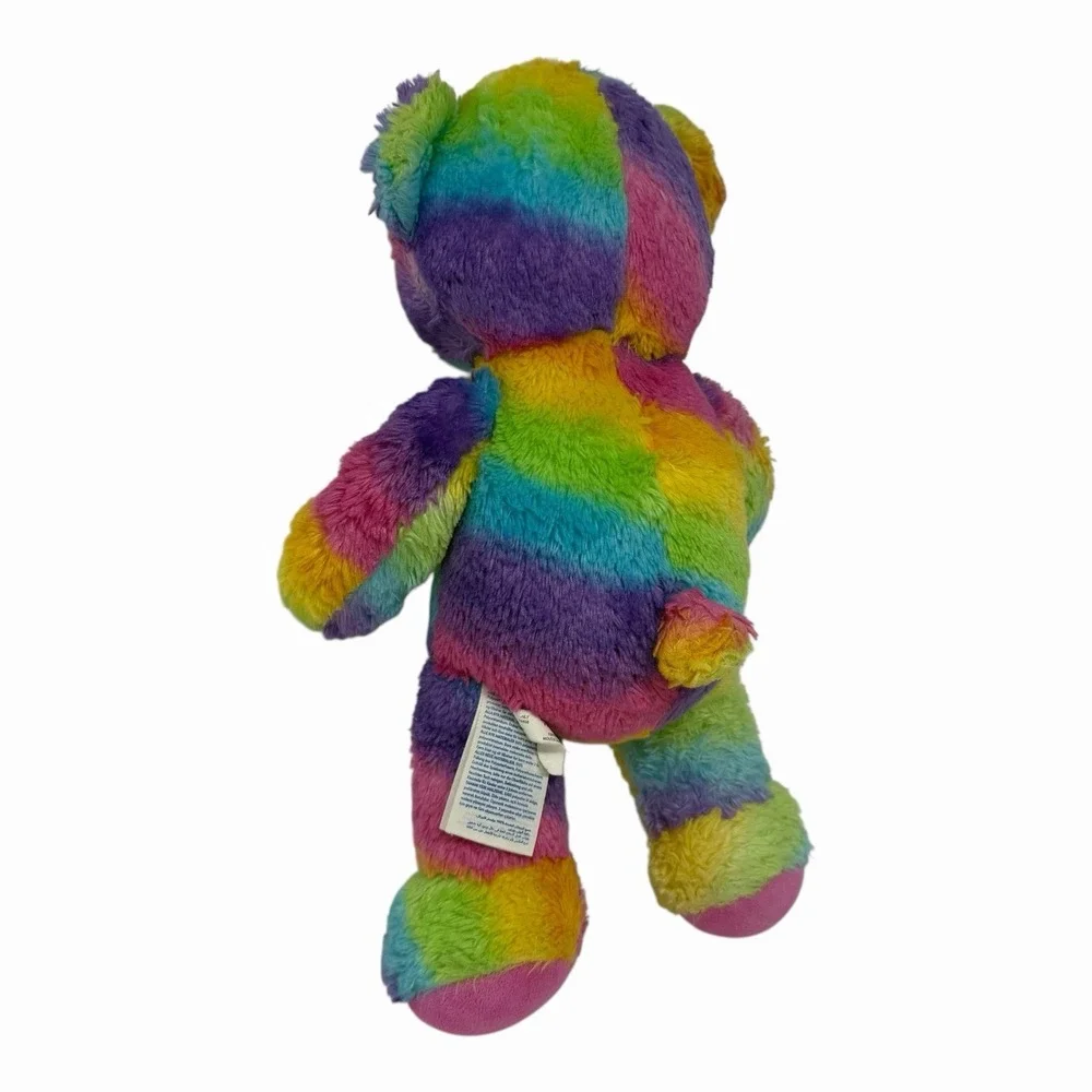 Build-A-Bear Workshop Rainbow Striped Teddy Bear Plush Blue Eyes Pink Nose